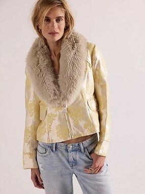 Free People French Exit Fur Trim Jacket